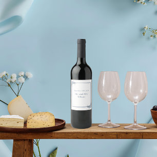 Modern Dusty Blue Floral  Wine Labels