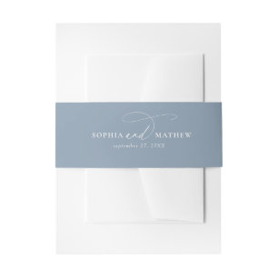 Modern Dusty Blue Flourish Calligraphy Wedding Invitation Belly Band
