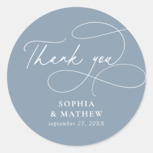 Modern Dusty Blue Flourish Thank You Favour Classic Round Sticker