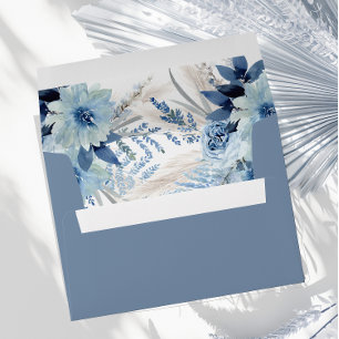 Modern Dusty Blue Flowers Beautiful Wedding Bridal Envelope