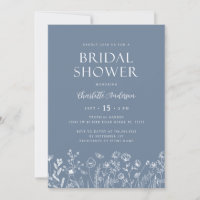 Modern Dusty Blue Flowers Bridal Shower