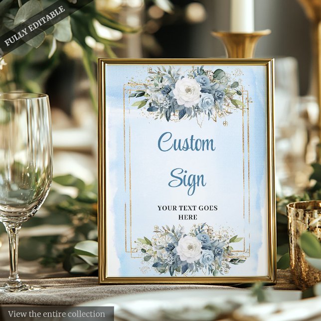 Modern Dusty Blue Flowers Custom Wedding Sign (Modern Dusty Blue Flowers Custom Wedding Sign

)