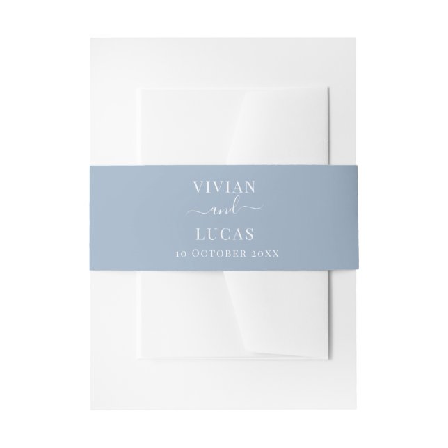 Modern Dusty Blue Formal Minimal Wedding Invitation Belly Band (Front Example)