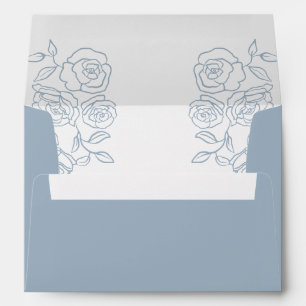 Modern Dusty Blue French Roses Wedding Envelope
