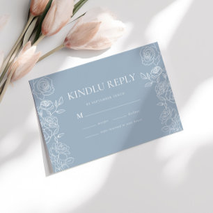 Modern Dusty Blue French Roses Wedding RSVP Card