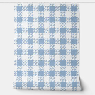 Modern Dusty Blue Gingham Checks Wallpaper