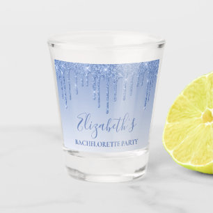 Modern Dusty Blue Glitter Bachelorette Party Shot Glass