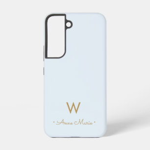 Modern Dusty Blue Gold Script Monogram Samsung Galaxy Case