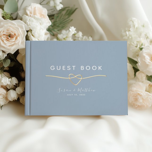 Modern Dusty Blue Gold Wedding Guest Book (Creator Uploaded)