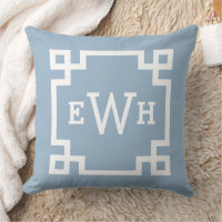 Modern Dusty Blue Greek Key Custom Monogram