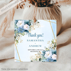 Modern Dusty Blue Greenery Gold Wedding Favour Tag