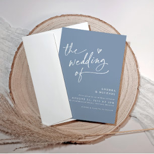 Modern Dusty Blue Handwriting Heart Wedding Invitation