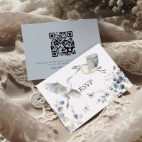 Modern Dusty Blue Herons QR Code Wedding
