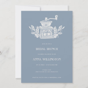 Modern Dusty Blue Linocut Bridal Shower Brunch Invitation