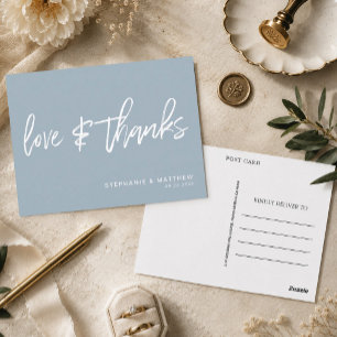 Modern Dusty Blue Love and Thanks Wedding Postcard