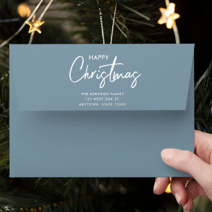 Modern Dusty Blue Merry Christmas  Envelope