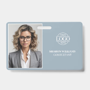 Modern Dusty Blue Minimal Company Employee Photo ID Badge
