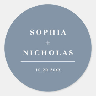 Modern Dusty Blue Minimal Elegant Wedding Classic Round Sticker
