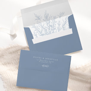 Modern Dusty Blue Minimal Leaves Envelope