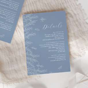 Modern Dusty Blue Minimal Leaves Wedding Details Enclosure Card