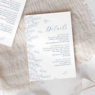 Modern Dusty Blue Minimal Leaves Wedding Details Enclosure Card