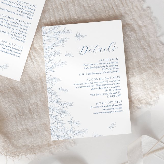 Modern Dusty Blue Minimal Leaves Wedding Details Enclosure Card (Creator Uploaded)