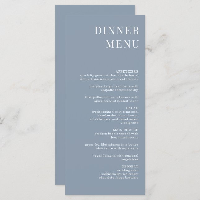 Modern Dusty Blue Minimalist Dinner Menu (Front/Back)