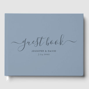 Modern Dusty Blue Minimalist Script Wedding Guest Book