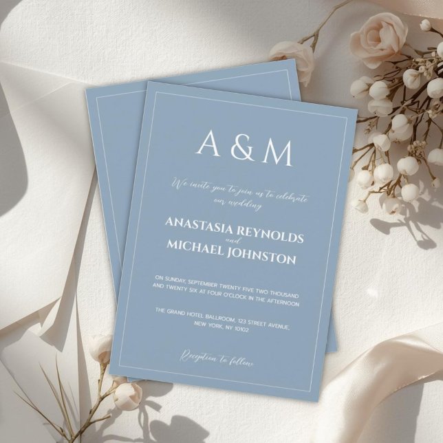 Modern dusty blue minimalist wedding invitation (Creator Uploaded)