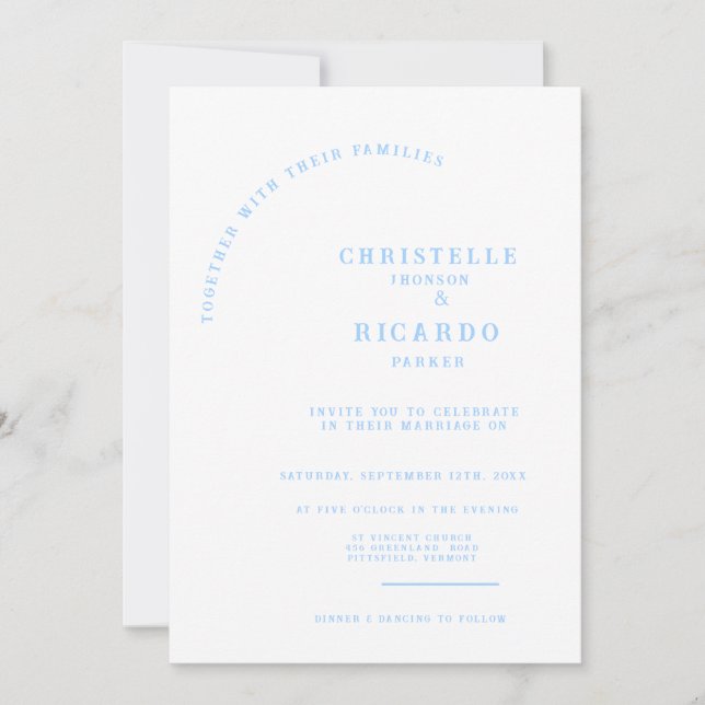 Modern dusty blue minimalist wedding invitation (Front)