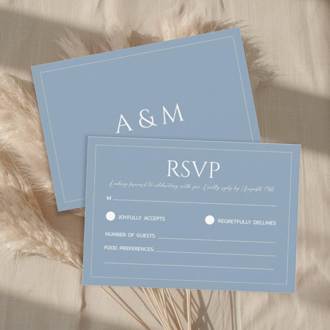 Modern dusty blue minimalist wedding RSVP card (Creator Uploaded)