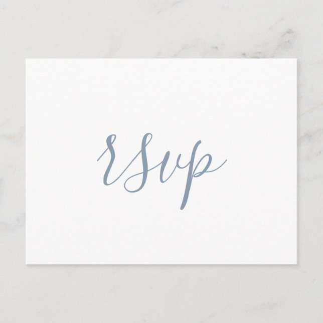 Modern Dusty Blue Minimalist Wedding RSVP Postcard (Front)