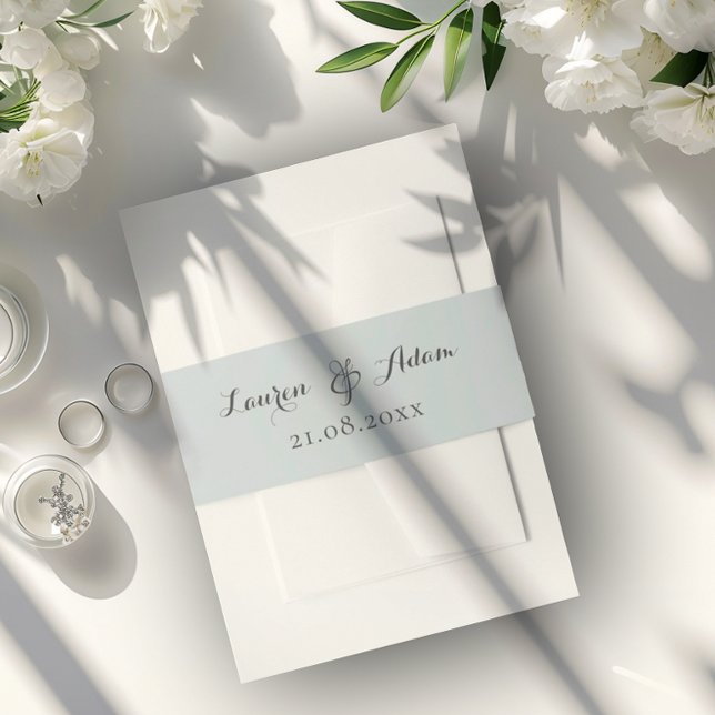 Modern Dusty Blue Monogram Names Wedding  Invitation Belly Band (Creator Uploaded)