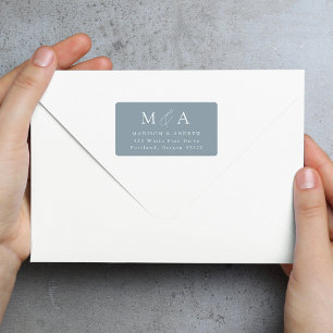 Modern Dusty Blue Monogram Return Address Label