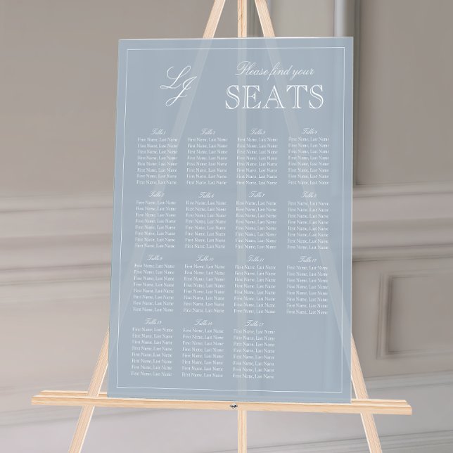 Modern Dusty Blue Monogram Script Wedding Seat Acrylic Sign (Wedding Seating Chart!
)