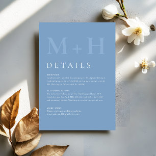 Modern Dusty Blue Monogram Wedding Details Enclosure Card