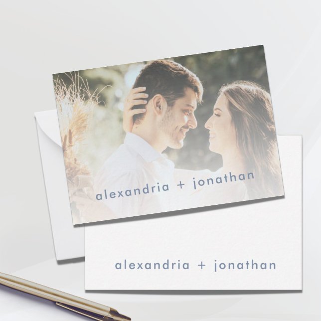 Modern Dusty Blue Newlywed’s Thank You with Photo Card (Creator Uploaded)