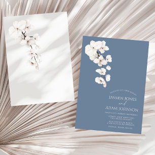 Modern Dusty Blue Orchids Flowers Wedding Invitation