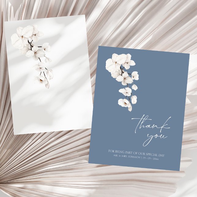 Modern Dusty Blue Orchids Wedding Thank You Card (Modern Dusty Blue Orchids Wedding Thank You Card)