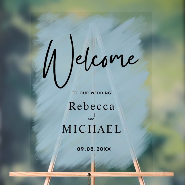 Modern dusty blue painted wedding welcome  acrylic sign (Neutral)