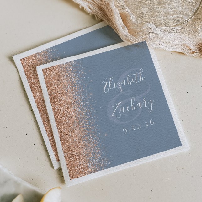 Modern Dusty Blue Peach Glitter Wedding Napkin (Creator Uploaded)
