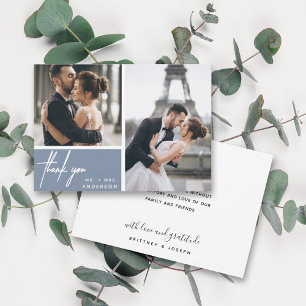 Modern Dusty Blue Photo Collage Wedding Thank You