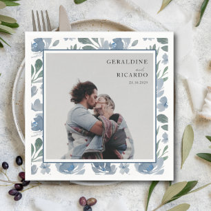 Modern Dusty Blue & Photo Wedding Napkin