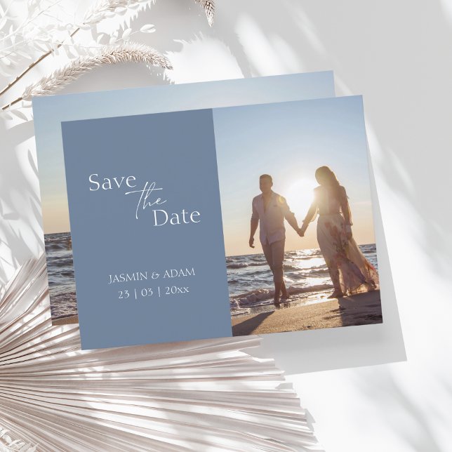 Modern Dusty Blue Photo Wedding Save the Date Postcard (Creator Uploaded)