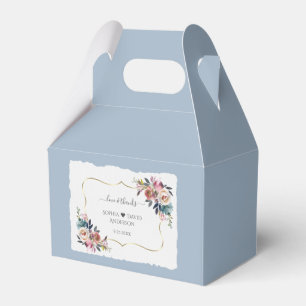 Modern Dusty Blue Pink Flowers Gold Wedding  Favour Box