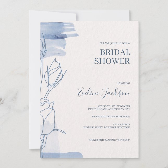 Modern Dusty blue powder floral bridal shower Invitation (Front)