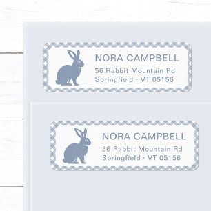 Modern Dusty Blue Rabbit Gingham Return Address