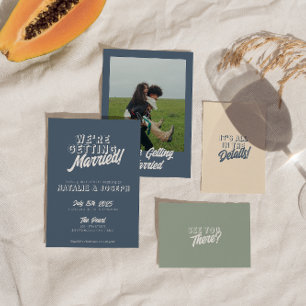 Modern Dusty Blue Retro Bold Funky Wedding Invitation