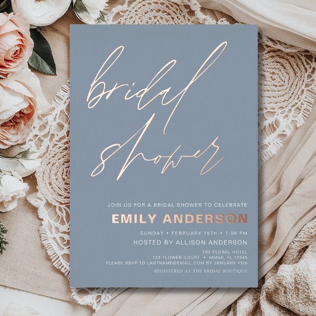 Modern Dusty Blue Rose Gold Bridal Shower Chic (Creator Uploaded)