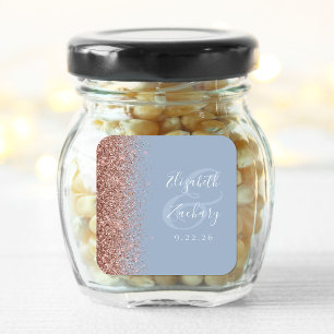 Modern Dusty Blue Rose Gold Glitter Wedding Square Sticker